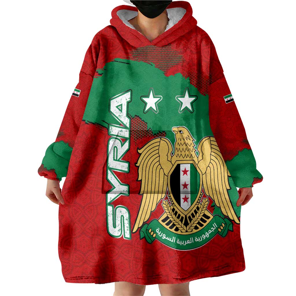 Syria National Emblem Wearable Blanket Hoodie with Map and Flag Pattern