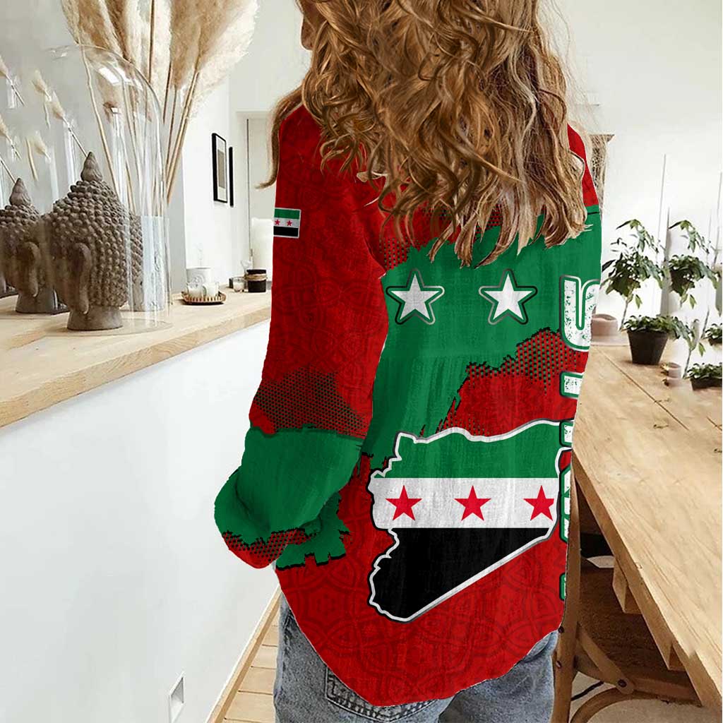 Syria National Emblem Women Casual Shirt with Map and Flag Pattern