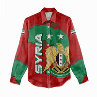 Syria National Emblem Women Casual Shirt with Map and Flag Pattern