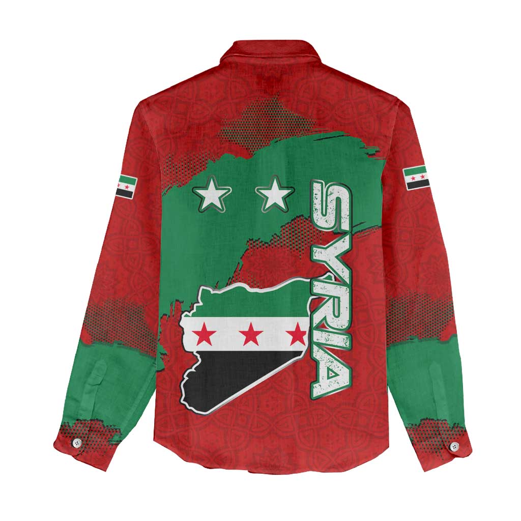 Syria National Emblem Women Casual Shirt with Map and Flag Pattern