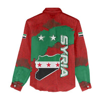 Syria National Emblem Women Casual Shirt with Map and Flag Pattern