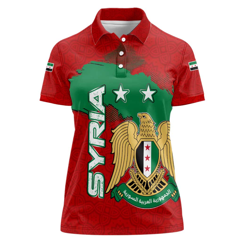 Syria National Emblem Women Polo Shirt with Map and Flag Pattern