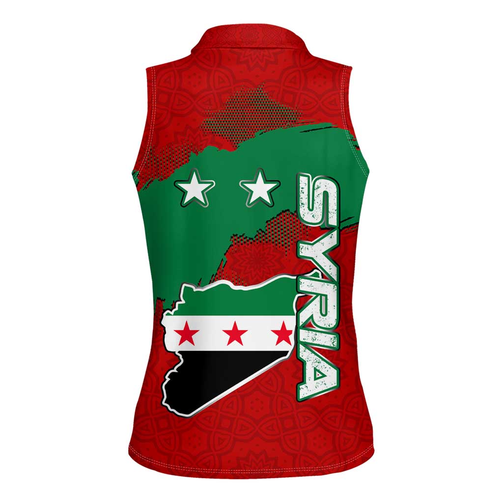 Syria National Emblem Women Sleeveless Polo Shirt with Map and Flag Pattern