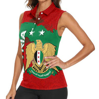 Syria National Emblem Women Sleeveless Polo Shirt with Map and Flag Pattern