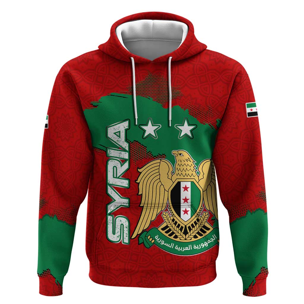 Syria National Emblem Zip Hoodie with Map and Flag Pattern