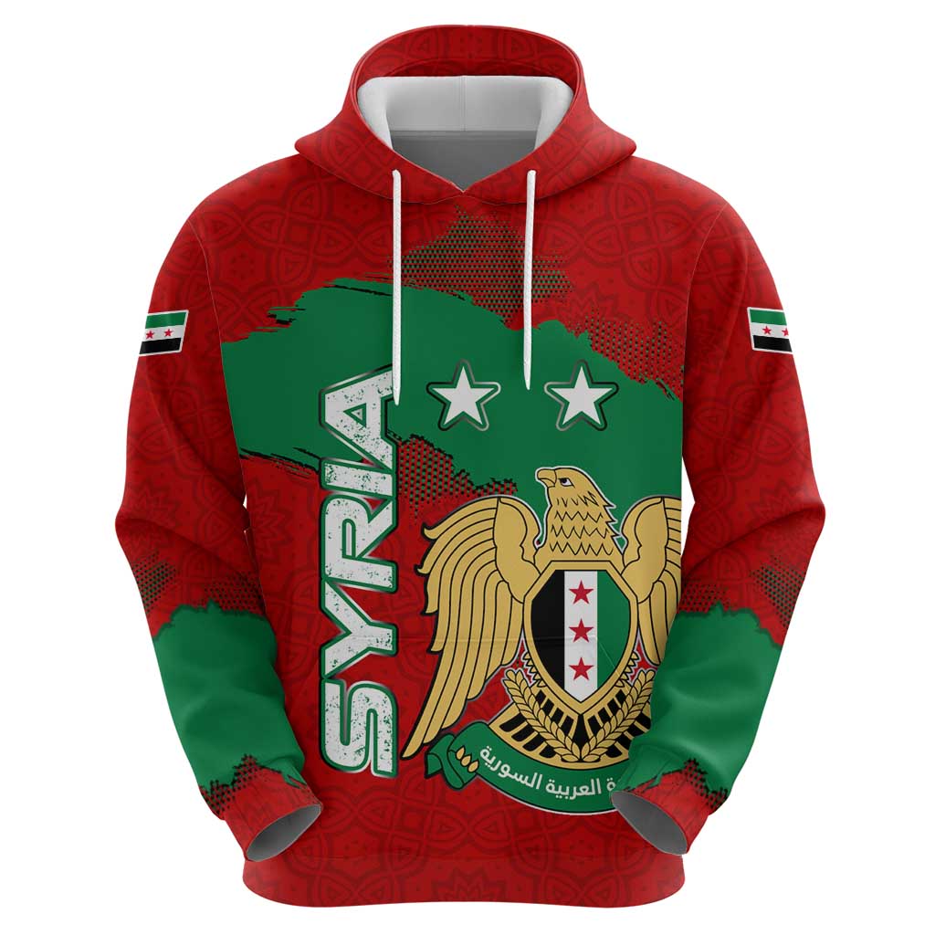 Syria National Emblem Zip Hoodie with Map and Flag Pattern