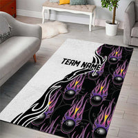 Personalized Bowling Flame Area Rug Black and White Split Pattern and Purple Fireball Graphics - Wonder Print Shop