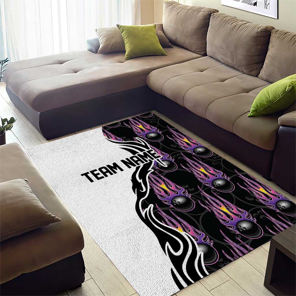 Personalized Bowling Flame Area Rug Black and White Split Pattern and Purple Fireball Graphics - Wonder Print Shop