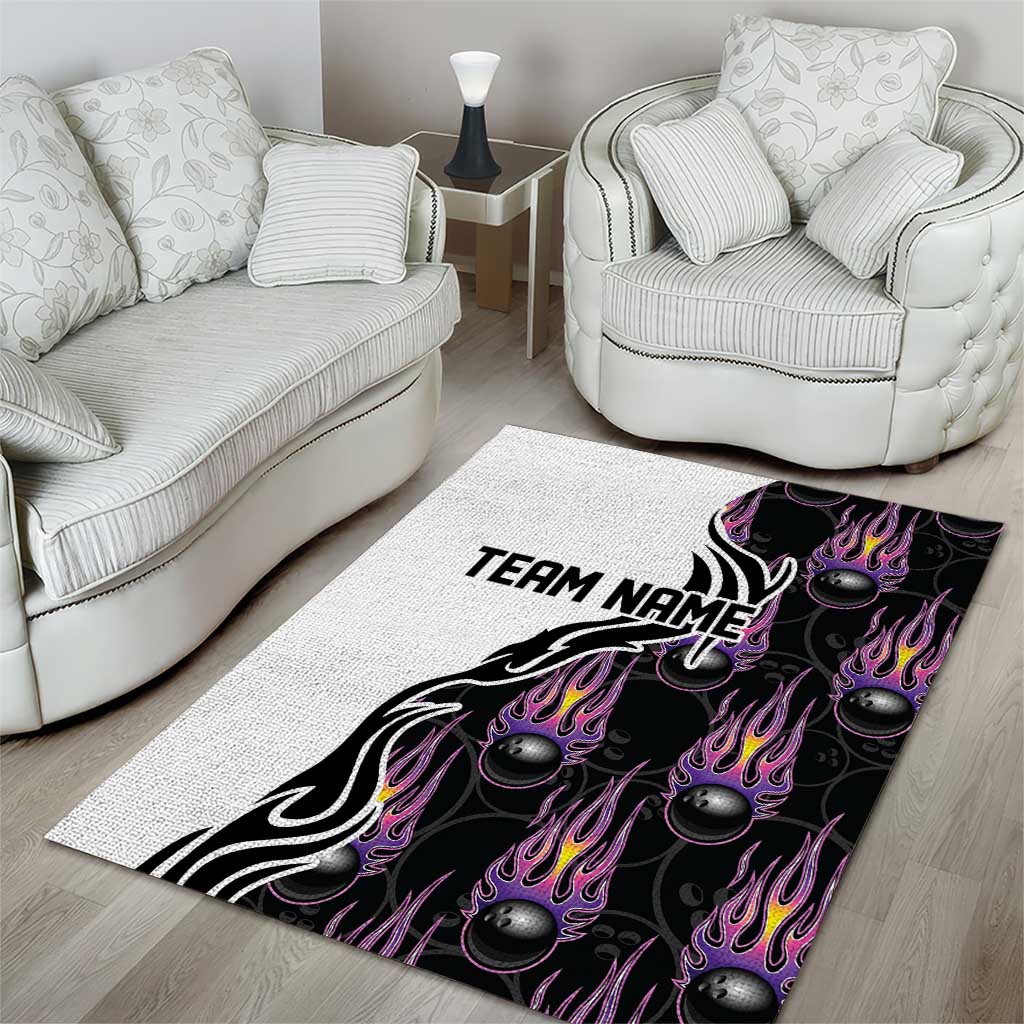 Personalized Bowling Flame Area Rug Black and White Split Pattern and Purple Fireball Graphics - Wonder Print Shop