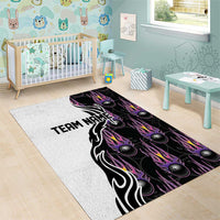 Personalized Bowling Flame Area Rug Black and White Split Pattern and Purple Fireball Graphics - Wonder Print Shop