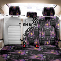 Personalized Bowling Flame Back Car Seat Cover Black and White Split Pattern and Purple Fireball Graphics - Wonder Print Shop