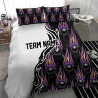 Personalized Bowling Flame Bedding Set Black and White Split Pattern and Purple Fireball Graphics - Wonder Print Shop