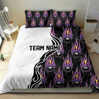 Personalized Bowling Flame Bedding Set Black and White Split Pattern and Purple Fireball Graphics - Wonder Print Shop