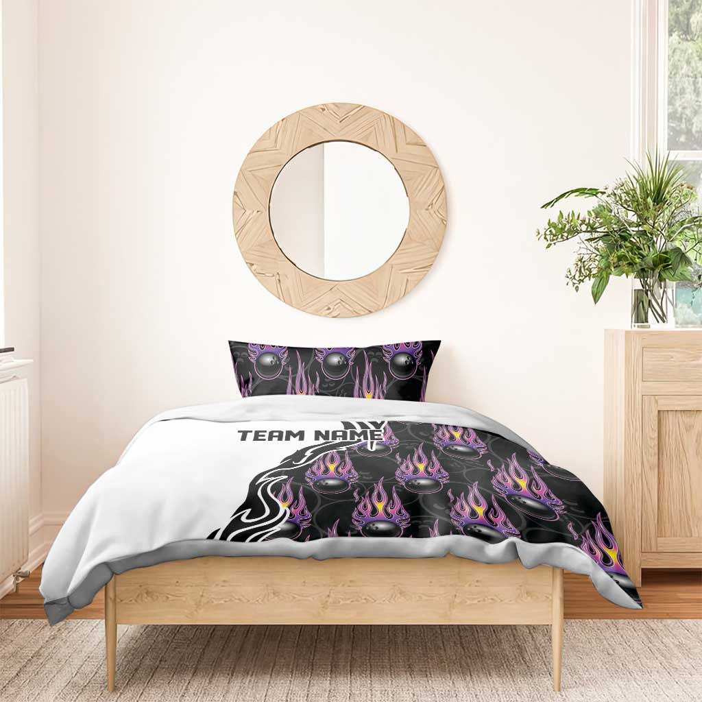 Personalized Bowling Flame Bedding Set Black and White Split Pattern and Purple Fireball Graphics - Wonder Print Shop