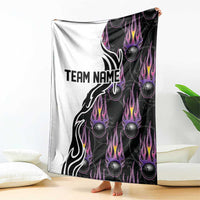 Personalized Bowling Flame Blanket Black and White Split Pattern and Purple Fireball Graphics - Wonder Print Shop