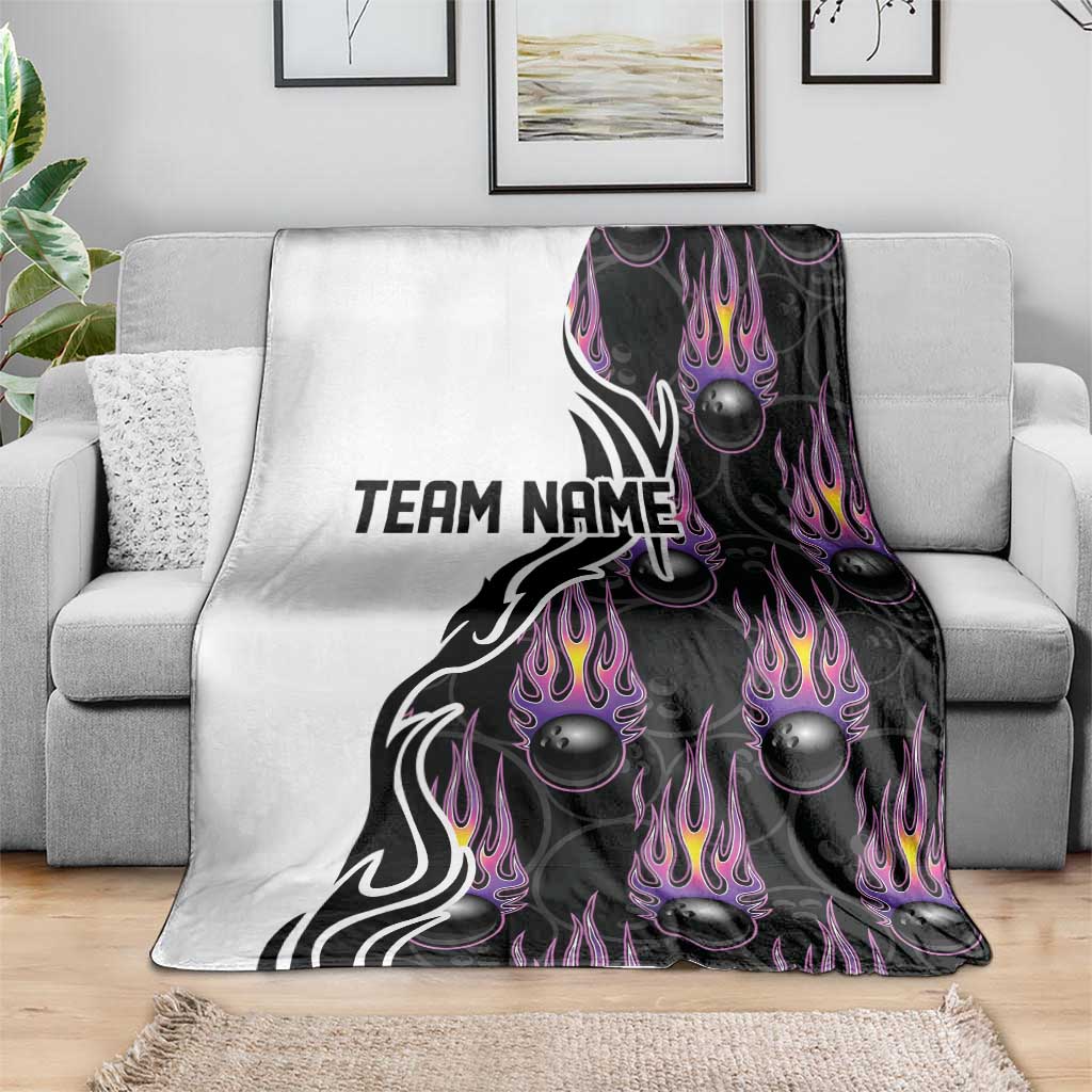 Personalized Bowling Flame Blanket Black and White Split Pattern and Purple Fireball Graphics - Wonder Print Shop