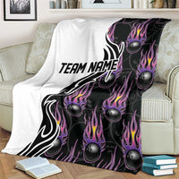Personalized Bowling Flame Blanket Black and White Split Pattern and Purple Fireball Graphics - Wonder Print Shop