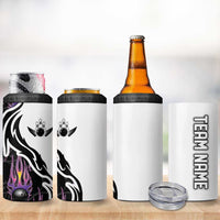 Personalized Bowling Flame 4 in 1 Can Cooler Tumbler Black and White Split Pattern and Purple Fireball Graphics - Wonder Print Shop