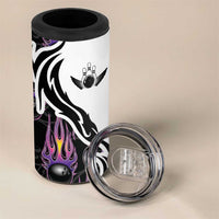 Personalized Bowling Flame 4 in 1 Can Cooler Tumbler Black and White Split Pattern and Purple Fireball Graphics - Wonder Print Shop