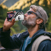 Personalized Bowling Flame 4 in 1 Can Cooler Tumbler Black and White Split Pattern and Purple Fireball Graphics - Wonder Print Shop