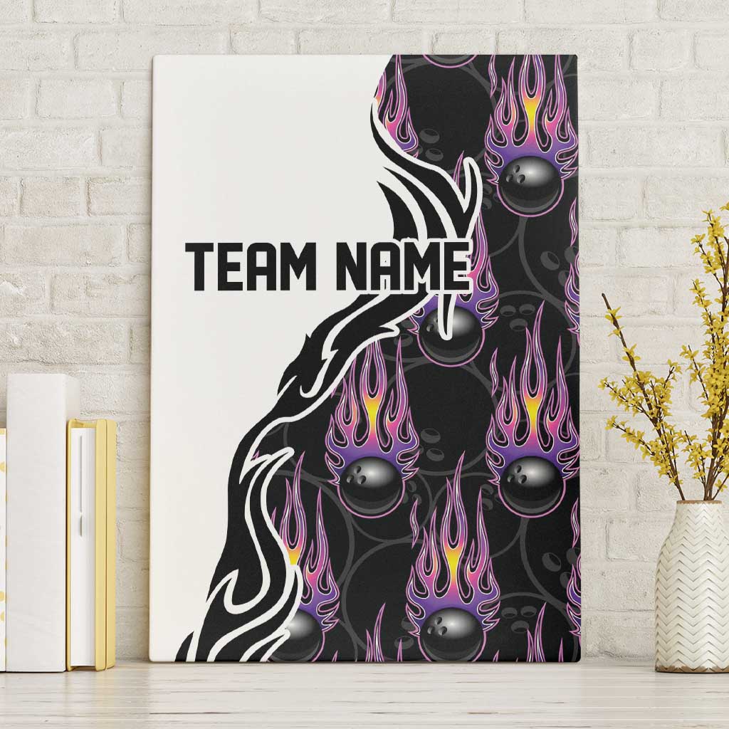 Personalized Bowling Flame Canvas Wall Art Black and White Split Pattern and Purple Fireball Graphics - Wonder Print Shop