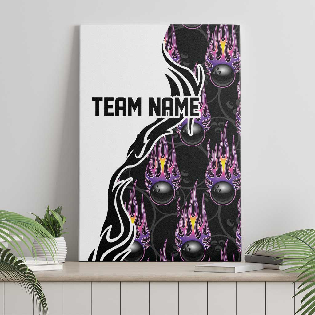 Personalized Bowling Flame Canvas Wall Art Black and White Split Pattern and Purple Fireball Graphics - Wonder Print Shop
