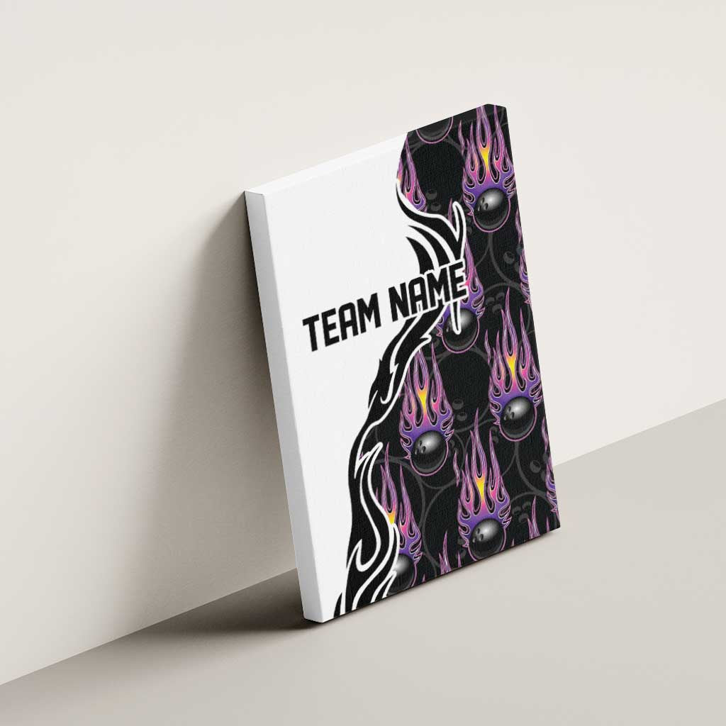 Personalized Bowling Flame Canvas Wall Art Black and White Split Pattern and Purple Fireball Graphics - Wonder Print Shop