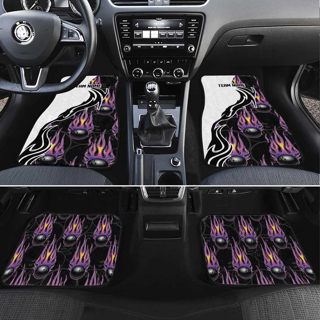 Personalized Bowling Flame Car Mats Black and White Split Pattern and Purple Fireball Graphics - Wonder Print Shop