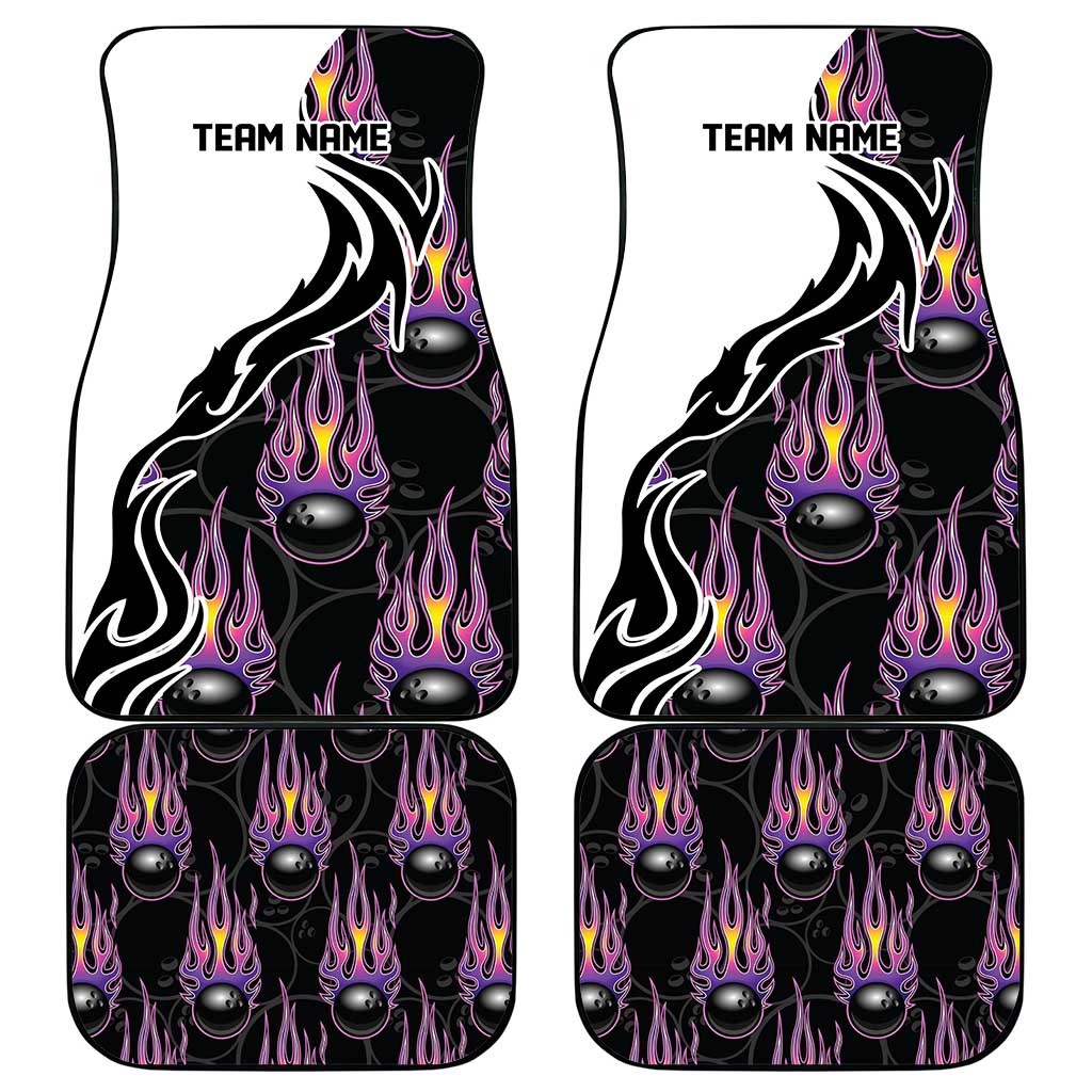 Personalized Bowling Flame Car Mats Black and White Split Pattern and Purple Fireball Graphics - Wonder Print Shop