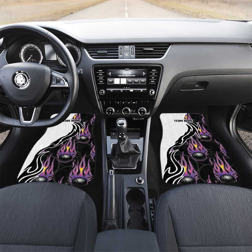 Personalized Bowling Flame Car Mats Black and White Split Pattern and Purple Fireball Graphics - Wonder Print Shop