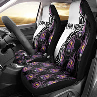 Personalized Bowling Flame Car Seat Cover Black and White Split Pattern and Purple Fireball Graphics - Wonder Print Shop