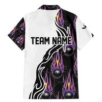 Personalized Bowling Flame Family Matching Mermaid Dress and Hawaiian Shirt Black and White Split Pattern and Purple Fireball Graphics - Wonder Print Shop