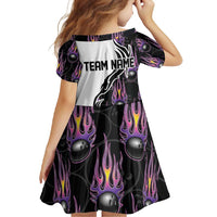 Personalized Bowling Flame Family Matching Off Shoulder Maxi Dress and Hawaiian Shirt Black and White Split Pattern and Purple Fireball Graphics - Wonder Print Shop