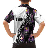 Personalized Bowling Flame Family Matching Tank Maxi Dress and Hawaiian Shirt Black and White Split Pattern and Purple Fireball Graphics - Wonder Print Shop