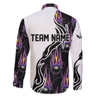 Personalized Bowling Flame Family Matching Tank Maxi Dress and Hawaiian Shirt Black and White Split Pattern and Purple Fireball Graphics - Wonder Print Shop