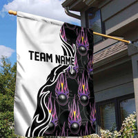 Personalized Bowling Flame Garden Flag Black and White Split Pattern and Purple Fireball Graphics - Wonder Print Shop