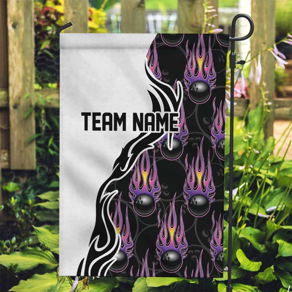 Personalized Bowling Flame Garden Flag Black and White Split Pattern and Purple Fireball Graphics - Wonder Print Shop