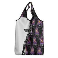 Personalized Bowling Flame Grocery Bag Black and White Split Pattern and Purple Fireball Graphics - Wonder Print Shop