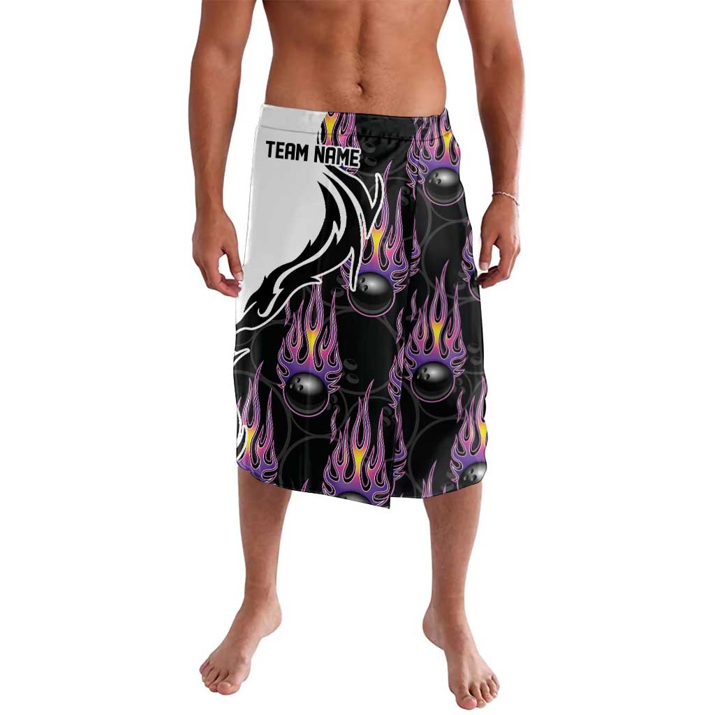 Personalized Bowling Flame Lavalava Black and White Split Pattern and Purple Fireball Graphics - Wonder Print Shop