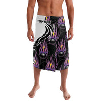 Personalized Bowling Flame Lavalava Black and White Split Pattern and Purple Fireball Graphics - Wonder Print Shop