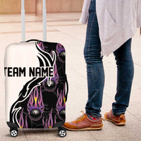 Personalized Bowling Flame Luggage Cover Black and White Split Pattern and Purple Fireball Graphics - Wonder Print Shop