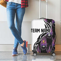 Personalized Bowling Flame Luggage Cover Black and White Split Pattern and Purple Fireball Graphics - Wonder Print Shop