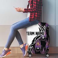 Personalized Bowling Flame Luggage Cover Black and White Split Pattern and Purple Fireball Graphics - Wonder Print Shop