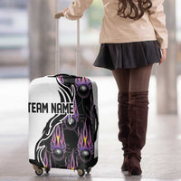 Personalized Bowling Flame Luggage Cover Black and White Split Pattern and Purple Fireball Graphics - Wonder Print Shop