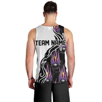 Personalized Bowling Flame Men Tank Top Black and White Split Pattern and Purple Fireball Graphics - Wonder Print Shop