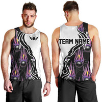 Personalized Bowling Flame Men Tank Top Black and White Split Pattern and Purple Fireball Graphics - Wonder Print Shop