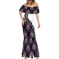 Personalized Bowling Flame Mermaid Dress Black and White Split Pattern and Purple Fireball Graphics - Wonder Print Shop