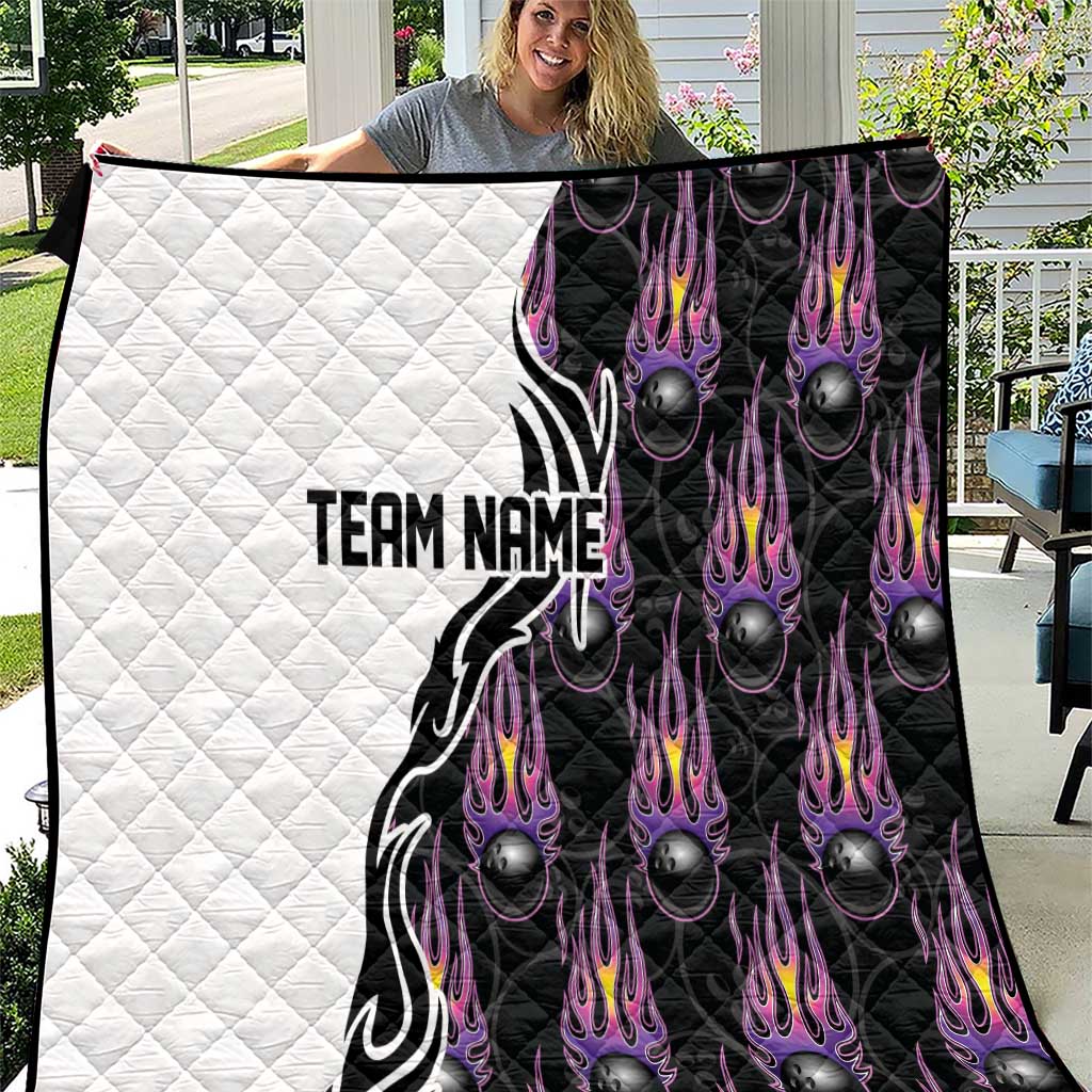 Personalized Bowling Flame Quilt Black and White Split Pattern and Purple Fireball Graphics - Wonder Print Shop