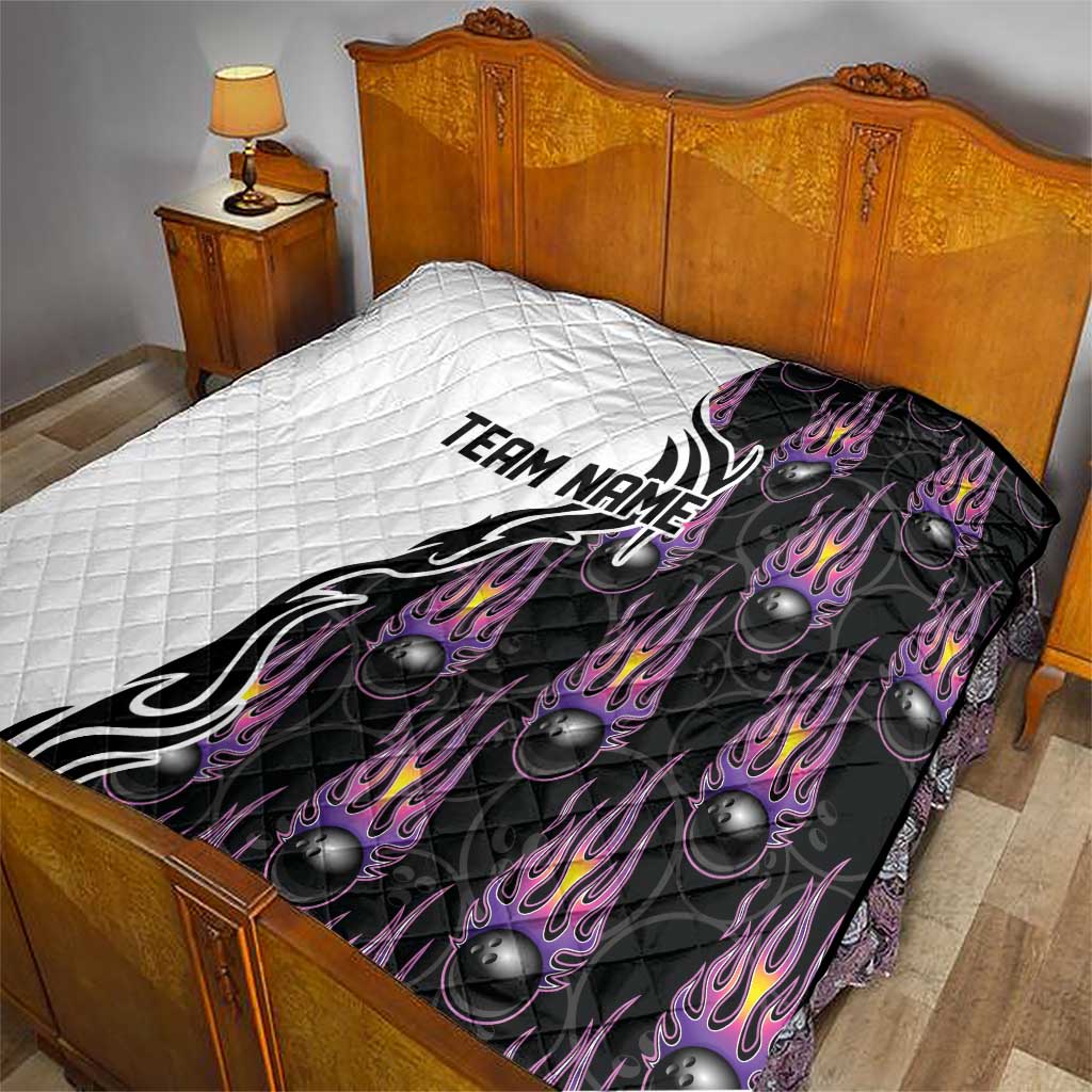 Personalized Bowling Flame Quilt Black and White Split Pattern and Purple Fireball Graphics - Wonder Print Shop