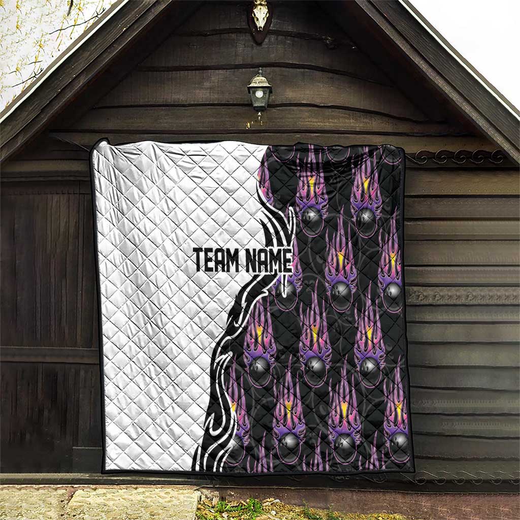 Personalized Bowling Flame Quilt Black and White Split Pattern and Purple Fireball Graphics - Wonder Print Shop